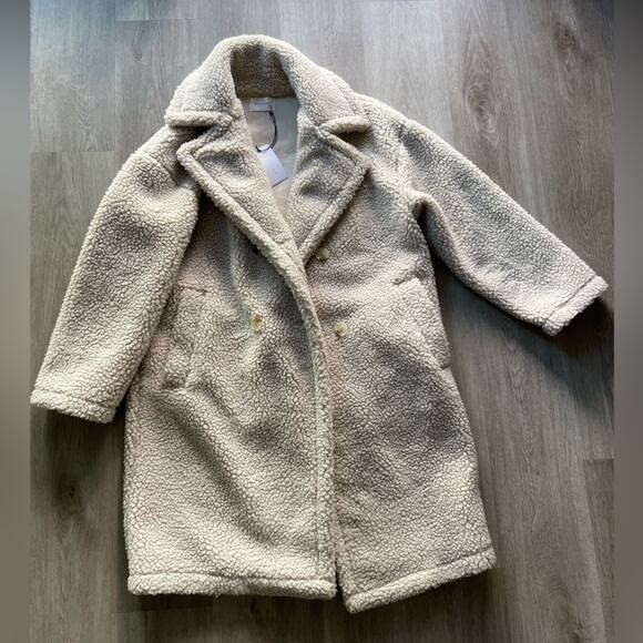 line and dot agnes cream oversized long teddy jacket trench coat Medium Large - Picture 3 of 15